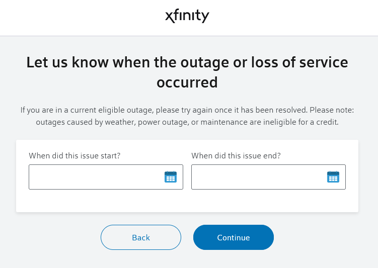 Xfinity Outage - Request Form